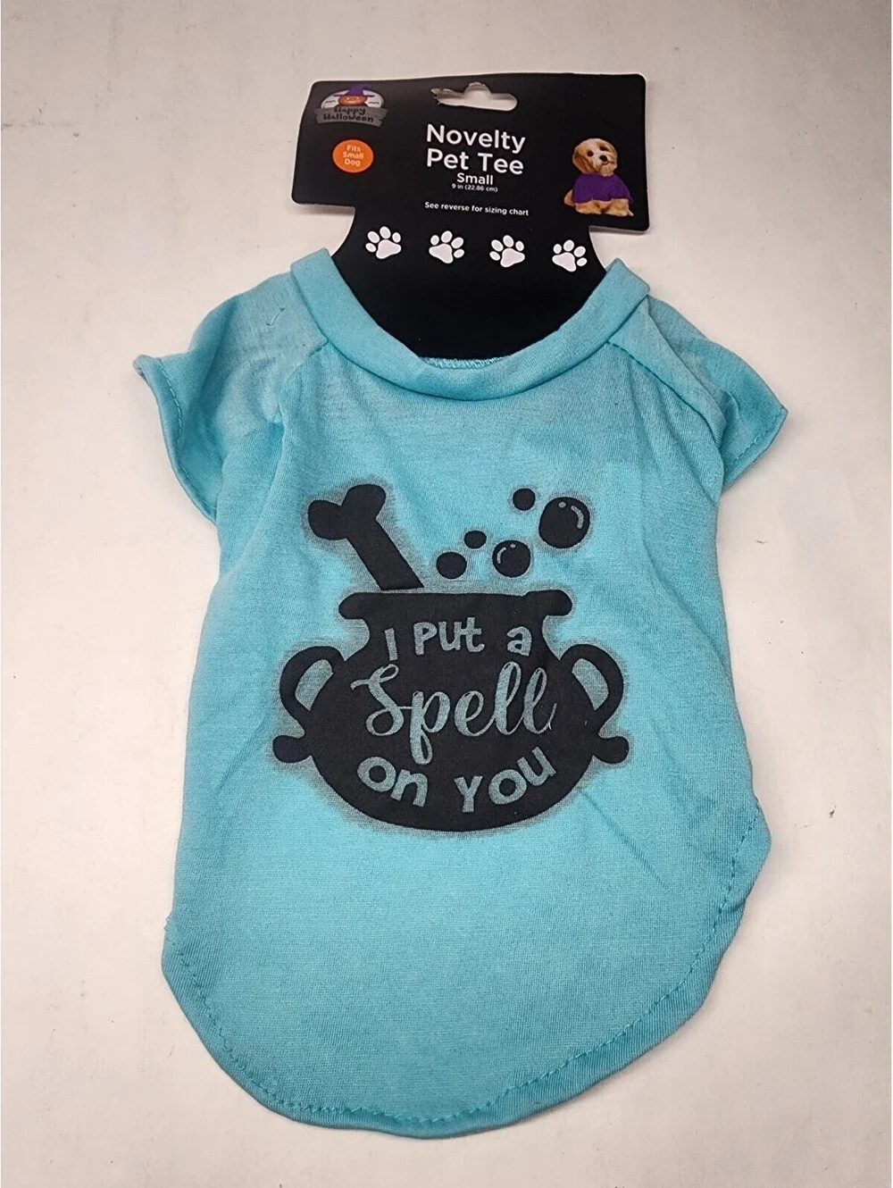 I Put A Spell On You Dog HALLOWEEN T-Shirt Clothes Size Small Blue